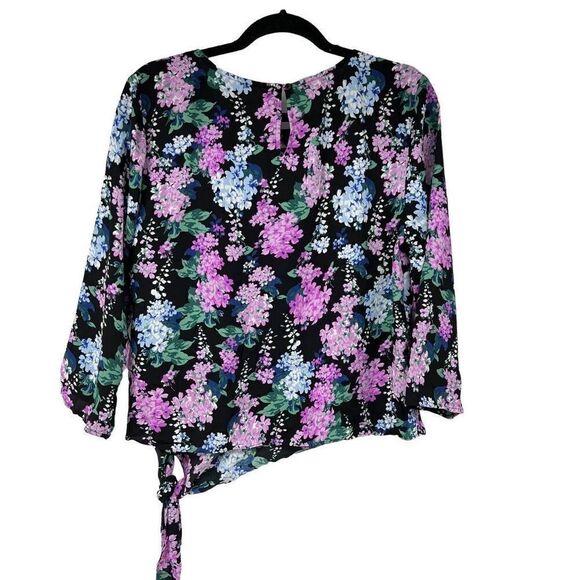Talbots Lavender‎ Black Floral Waist Tie Blouse - Picture 2 of 8